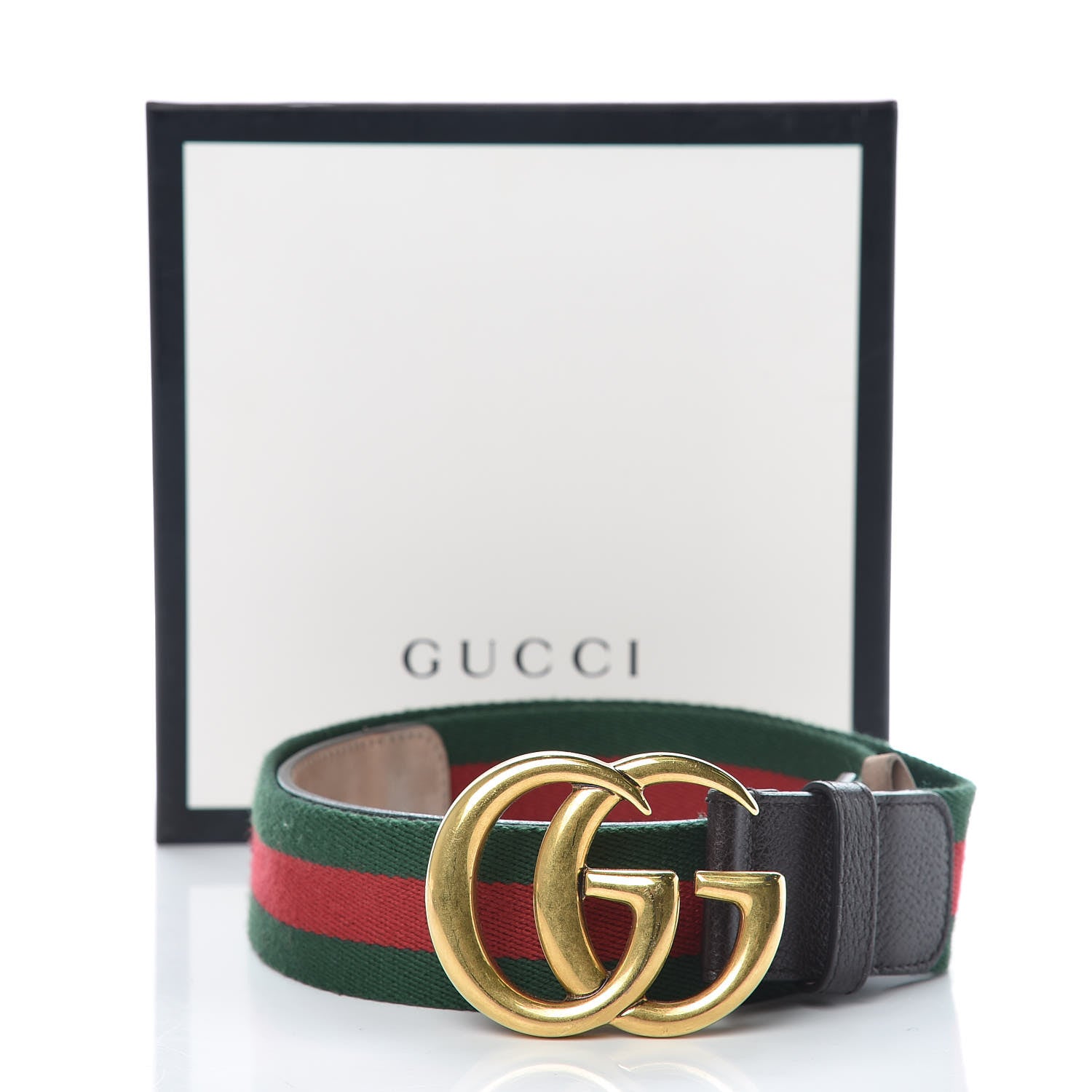 Gucci Nylon Textured Calfskin Double G Web 40mm Belt 90 36 Green Red Dark Cocoa 8 of 8