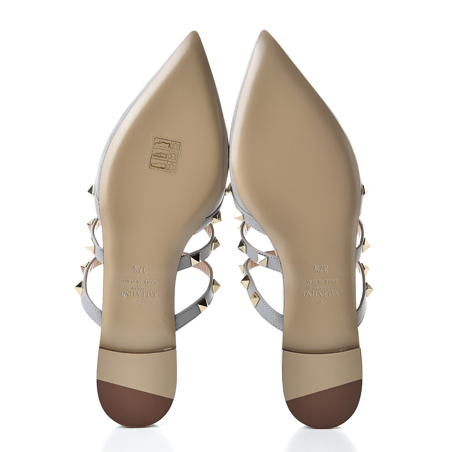 Valentino Garavani Suede Rockstud Flat Cage Mules 37.5 Pastel Grey 5 of 9