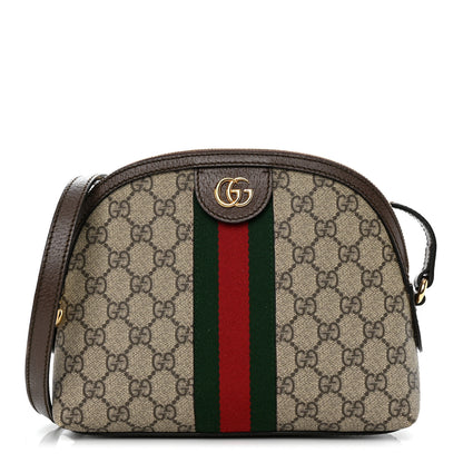 Gucci GG Supreme Monogram Textured Dollar Calfskin Web Small Ophidia Dome Shoulder Bag Beige Ebony New Acero 1 of 10