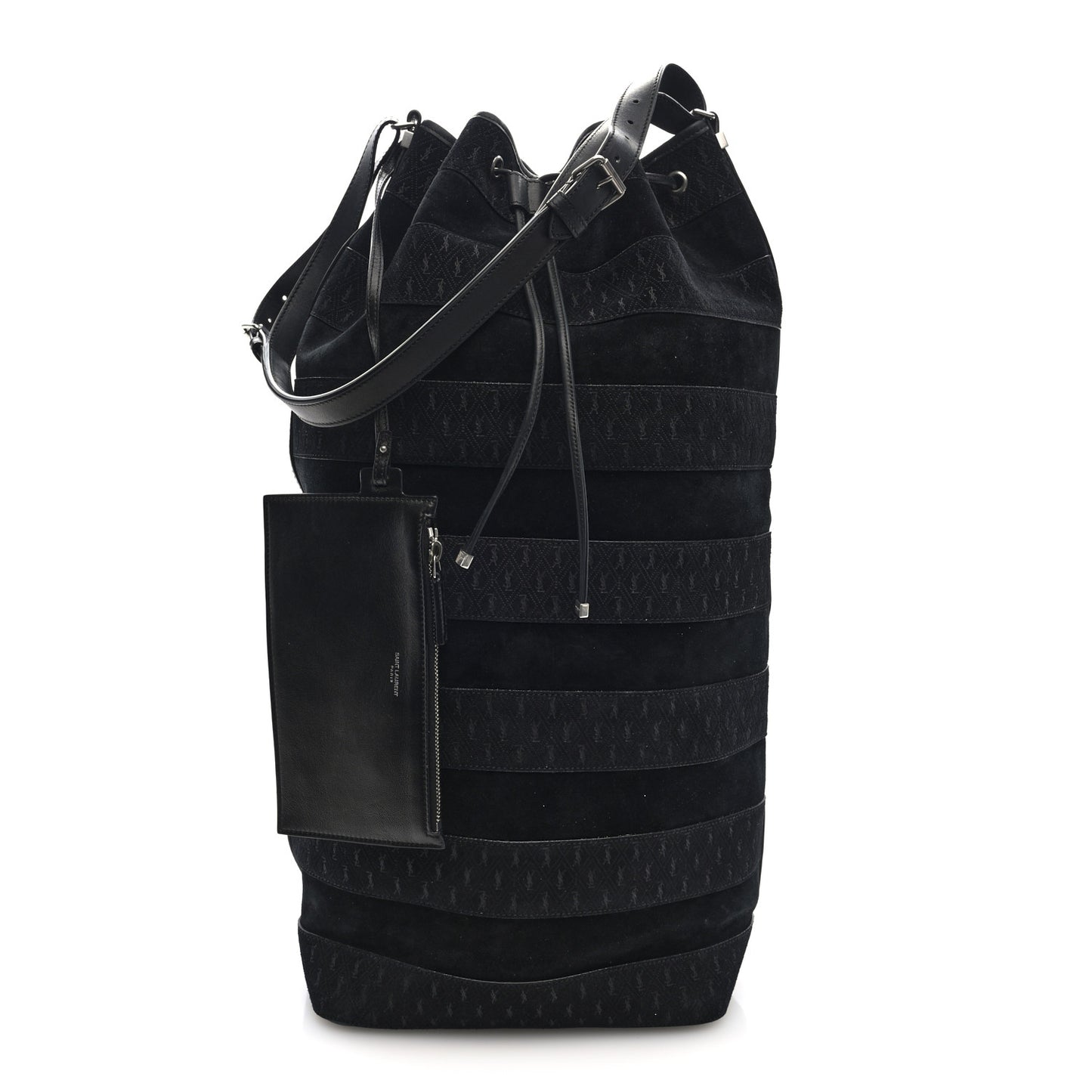 Suede All-Over Monogram Giant Bucket Bag Black