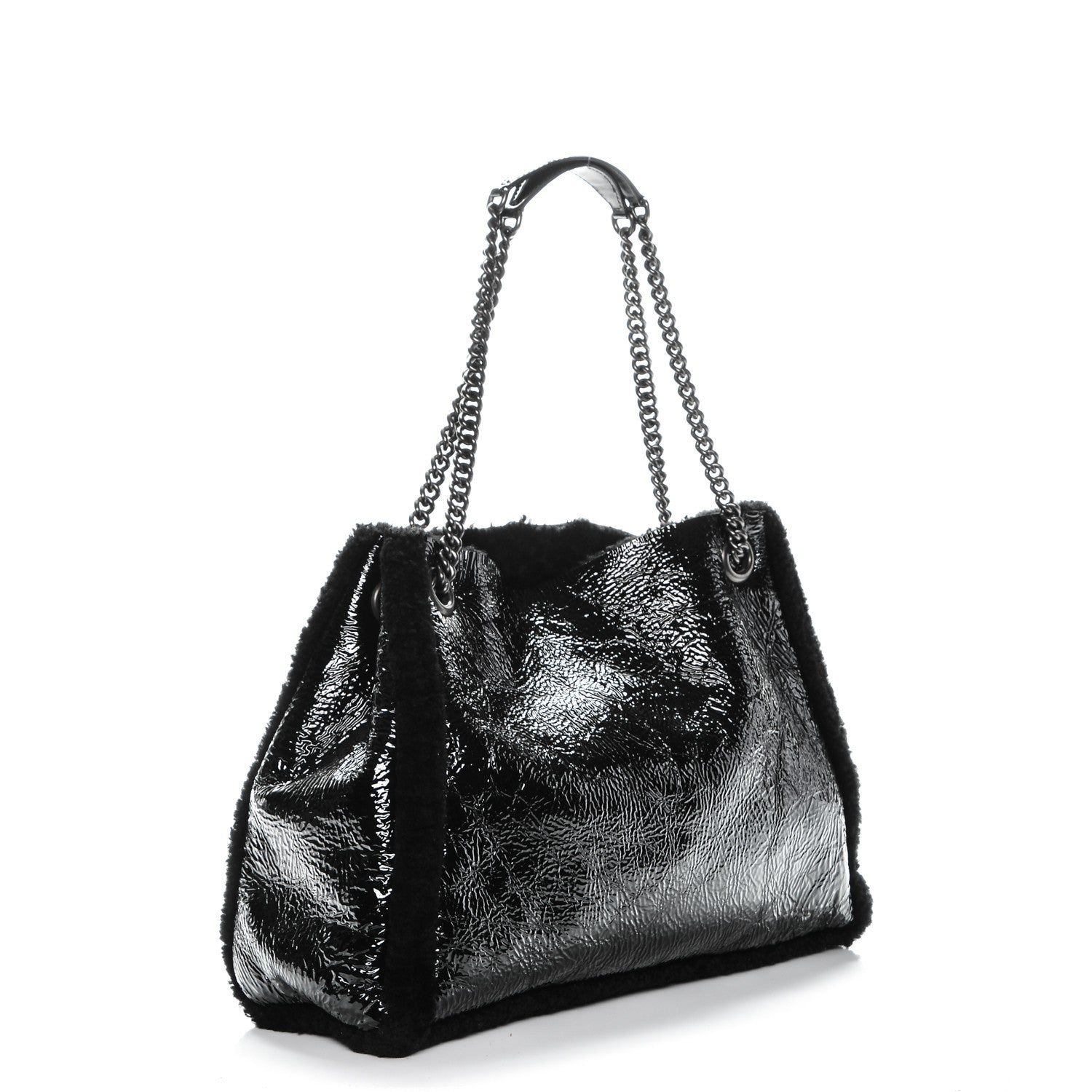 Gucci Patent Shearling Medium Soho Chain Shoulder Bag Black 3 of 15