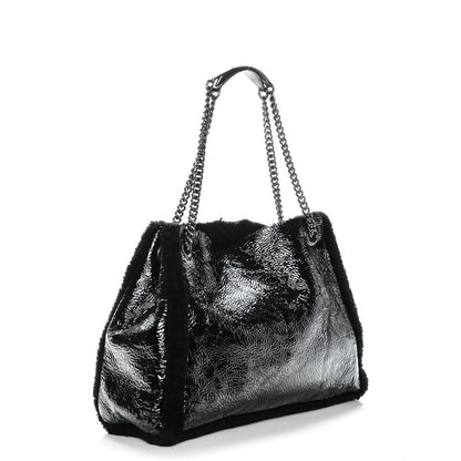 Gucci Patent Shearling Medium Soho Chain Shoulder Bag Black 3 of 15