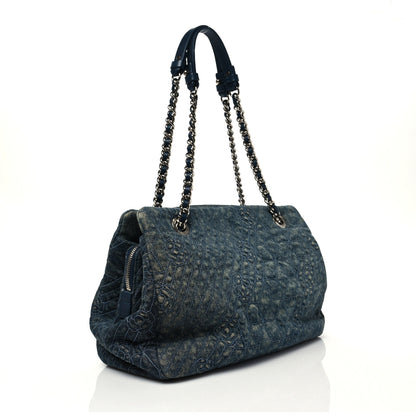 Chanel Denim Camellia Embroidered Shopping Tote Blue 2 of 7