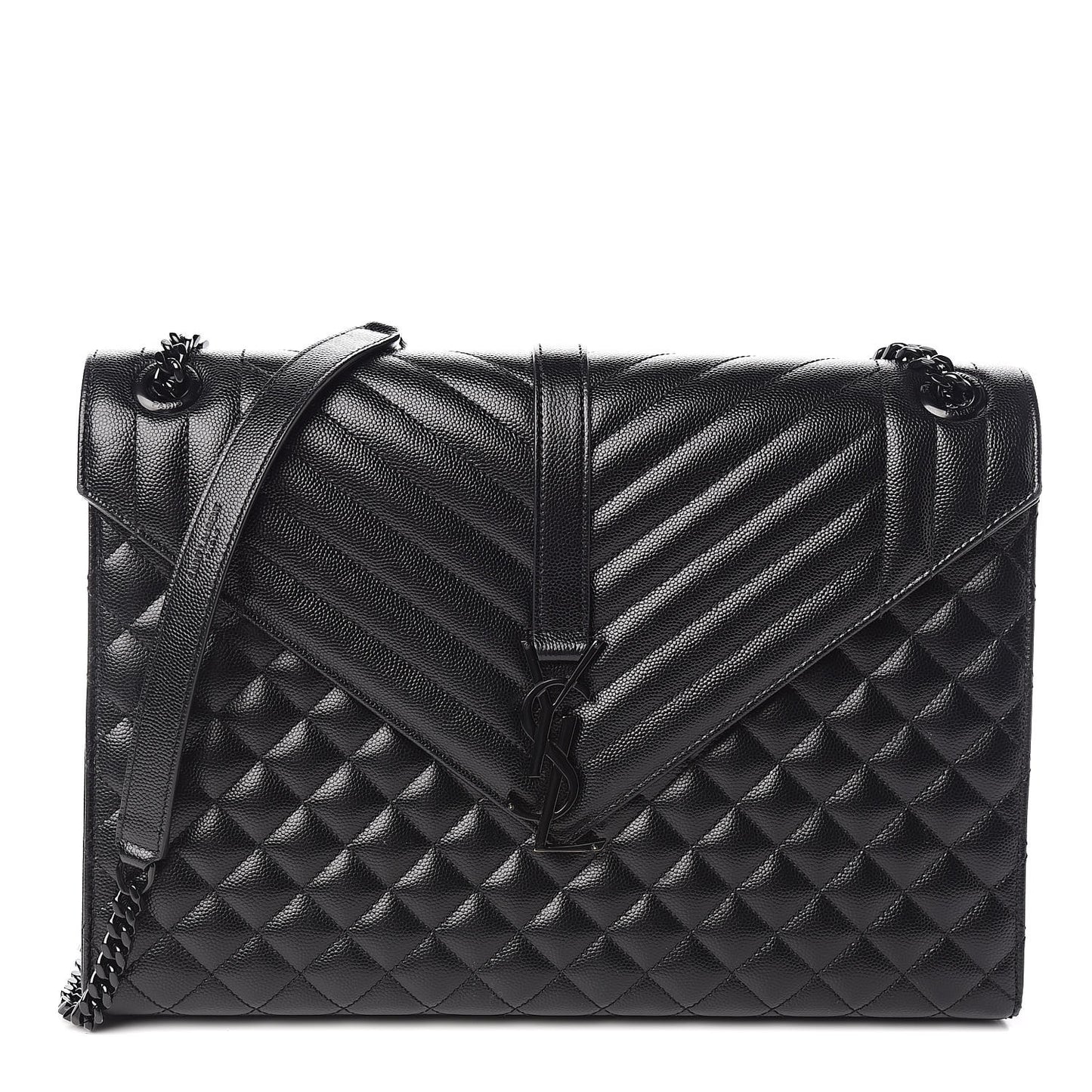 Grain De Poudre Textured Mixed Matelasse Large Triquilt Monogram Monochrome Satchel Black