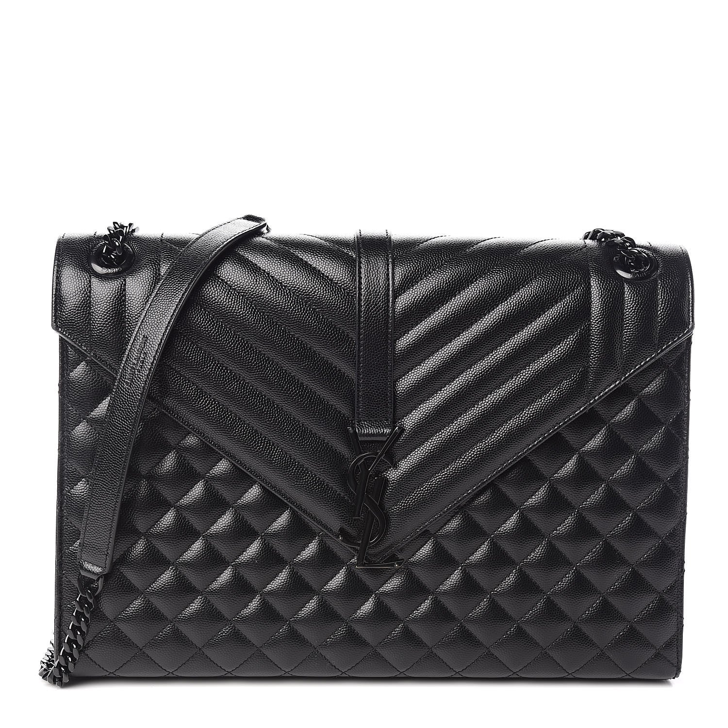 Saint Laurent Grain De Poudre Textured Mixed Matelasse Large Triquilt Monogram Monochrome Satchel Black 1 of 13