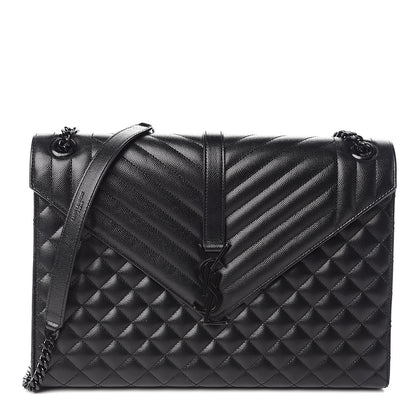 Saint Laurent Grain De Poudre Textured Mixed Matelasse Large Triquilt Monogram Monochrome Satchel Black 1 of 13