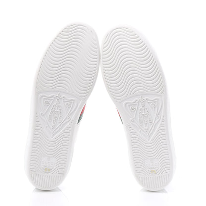 Gucci Calfskin Web Pig Kitten Embroidered Womens Ace Sneakers 37.5 White 5 of 8
