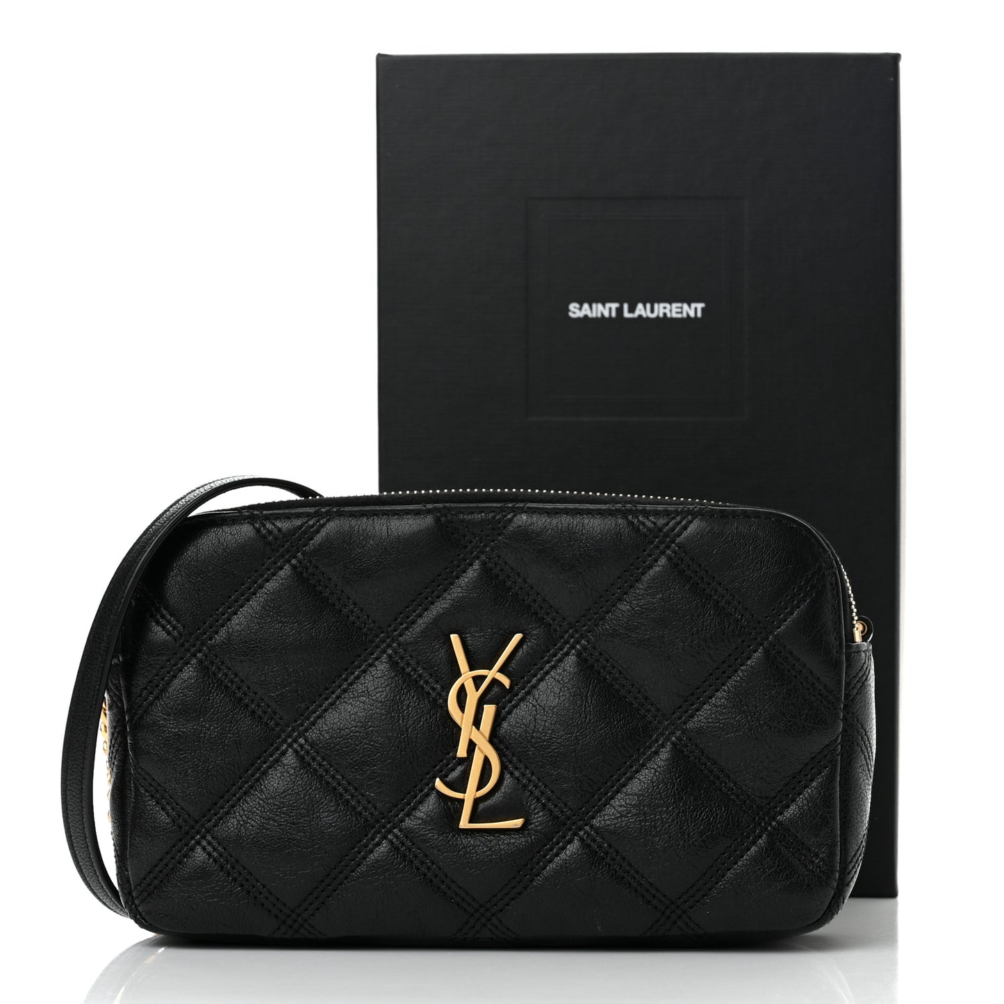 Grained Lambskin Quilted Mini Becky Double Zip Bag Black