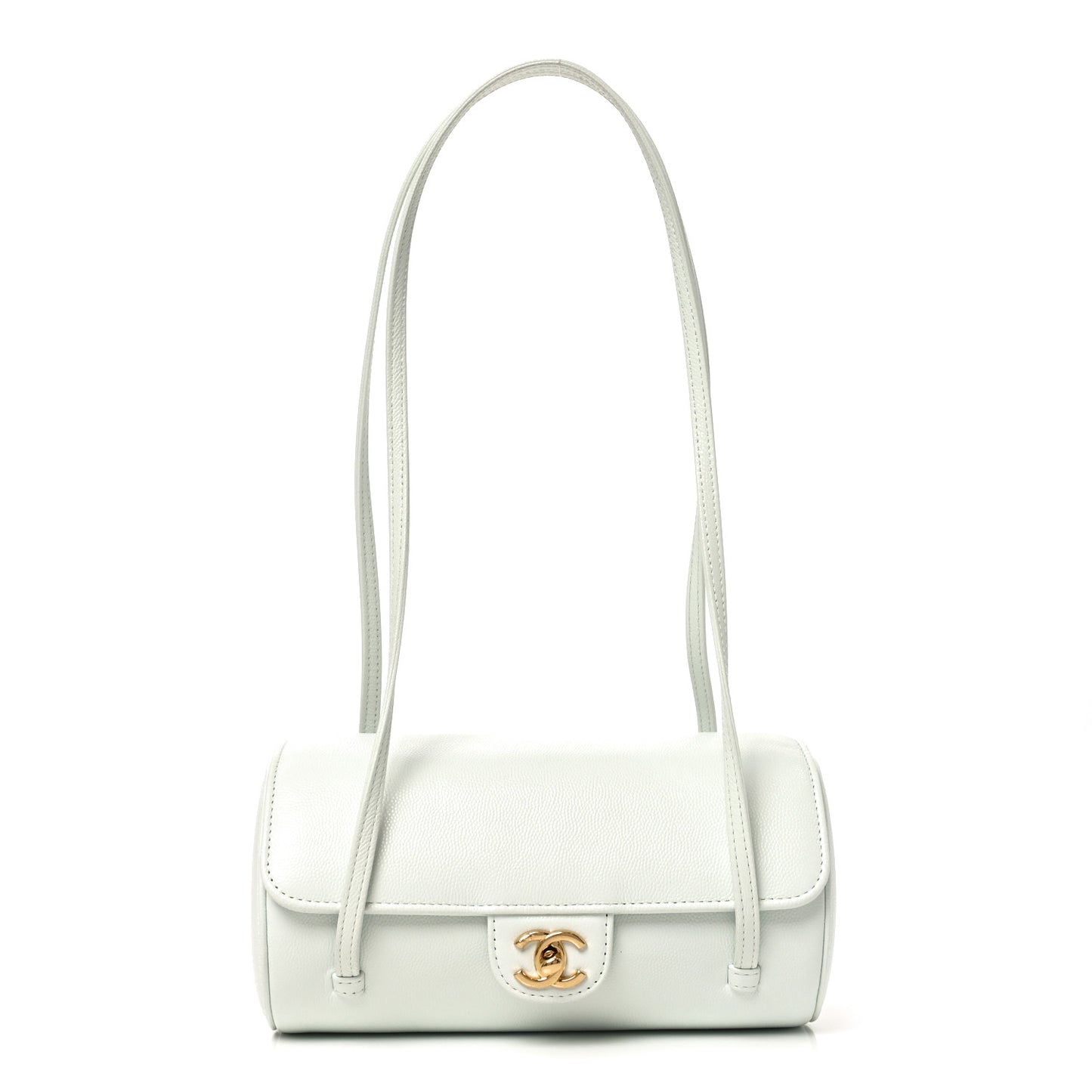 Shiny Caviar Preppy Coco Small Bowling Bag Light Blue