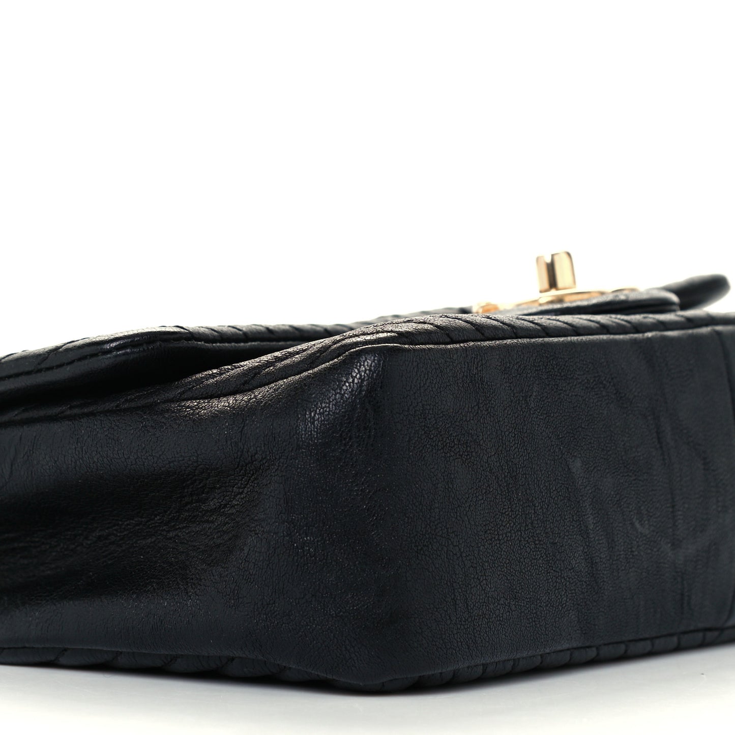 Wrinkled Lambskin Chevron Quilted Small Flap Black