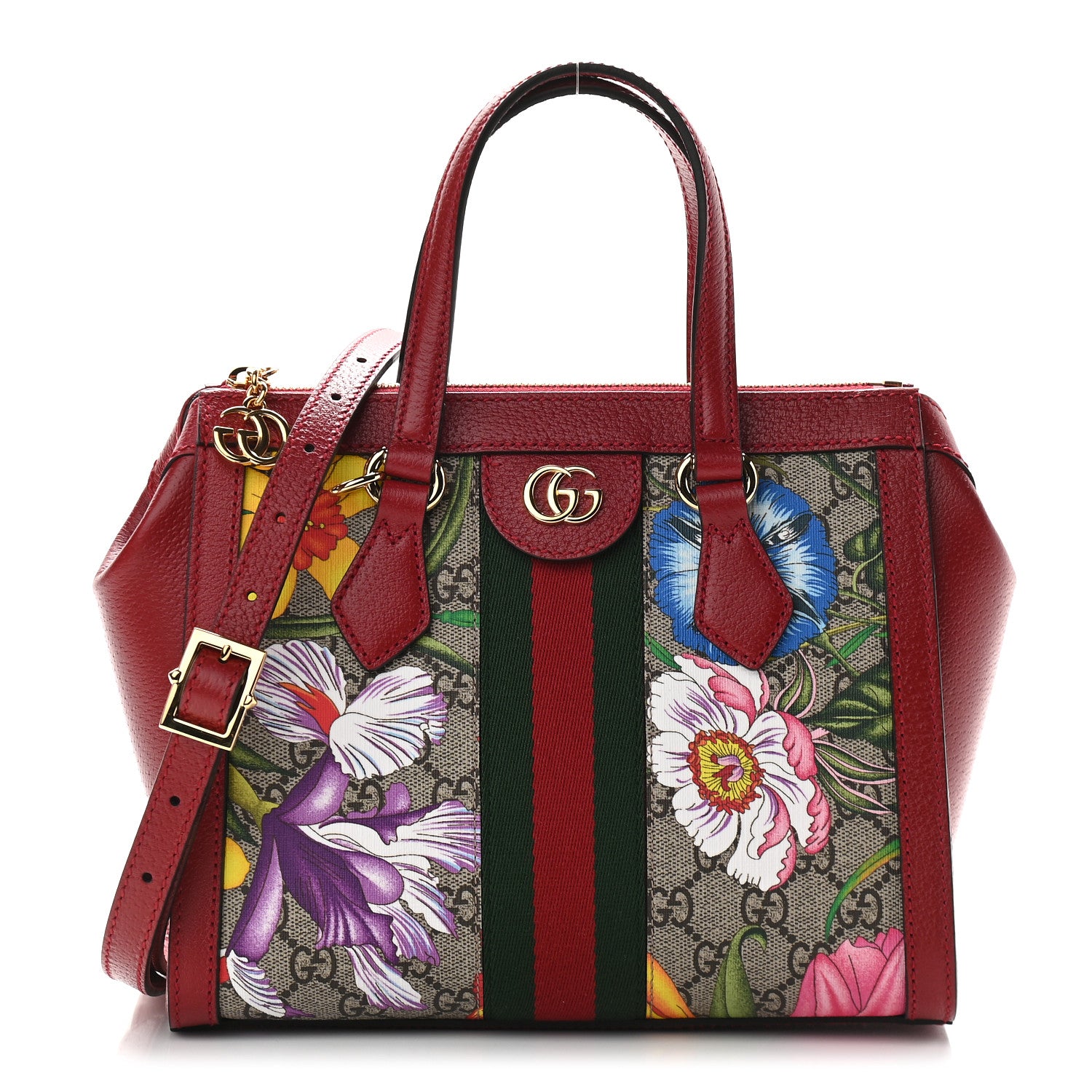 Gucci GG Supreme Monogram Flora Web Small Ophidia Tote Bag Red 1 of 9