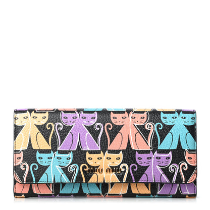 Miu Miu Goatskin Madras Cat Wallet Black 2 of 9
