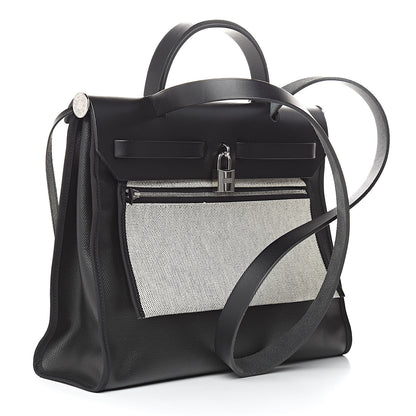 Hermes Toile H Berline Vache Hunter Herbag Zip PM 31 Black Ecru 4 of 14