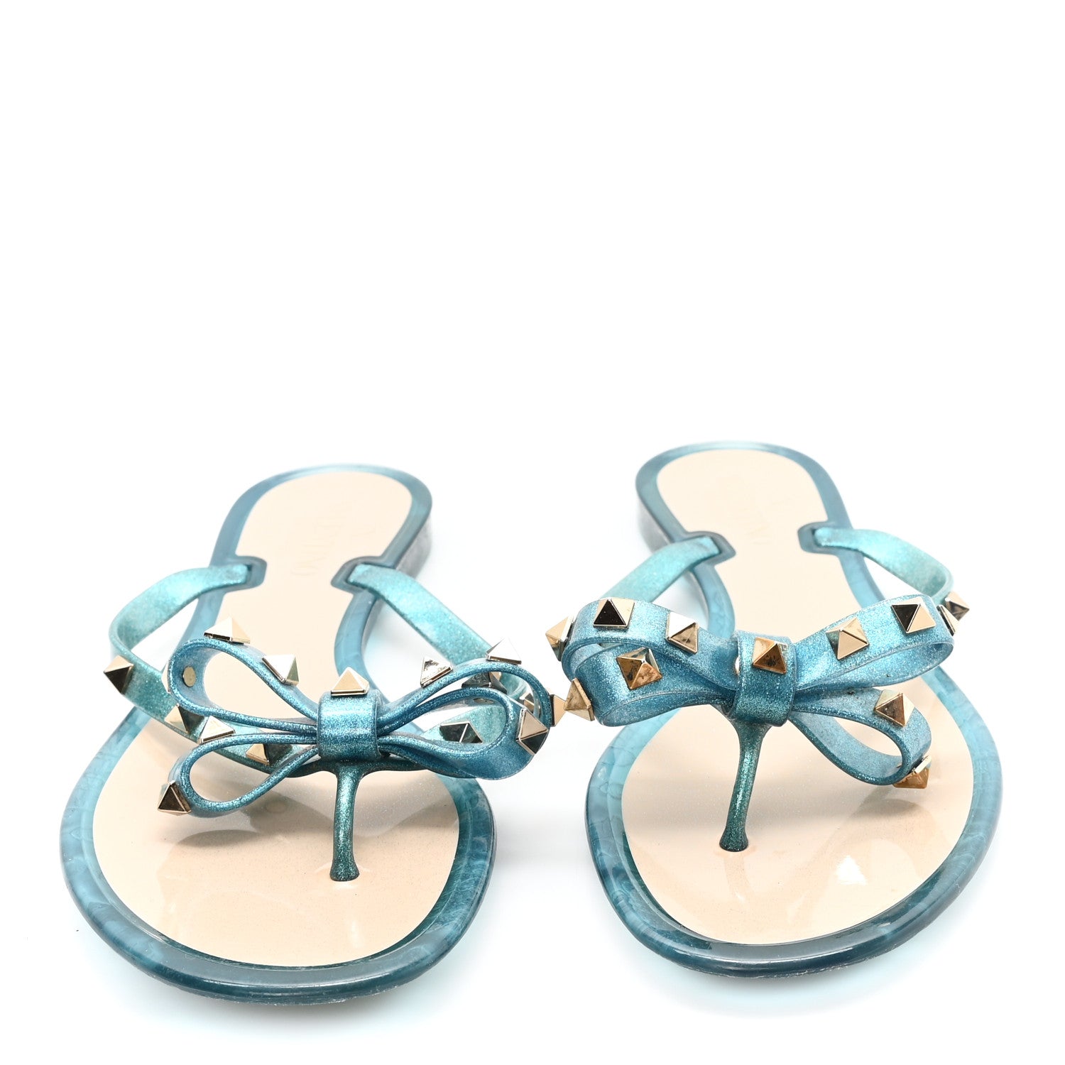 Valentino Garavani PVC Jelly Glitter Rockstud Bow Thong Sandals 40 Cerulean 3 of 8