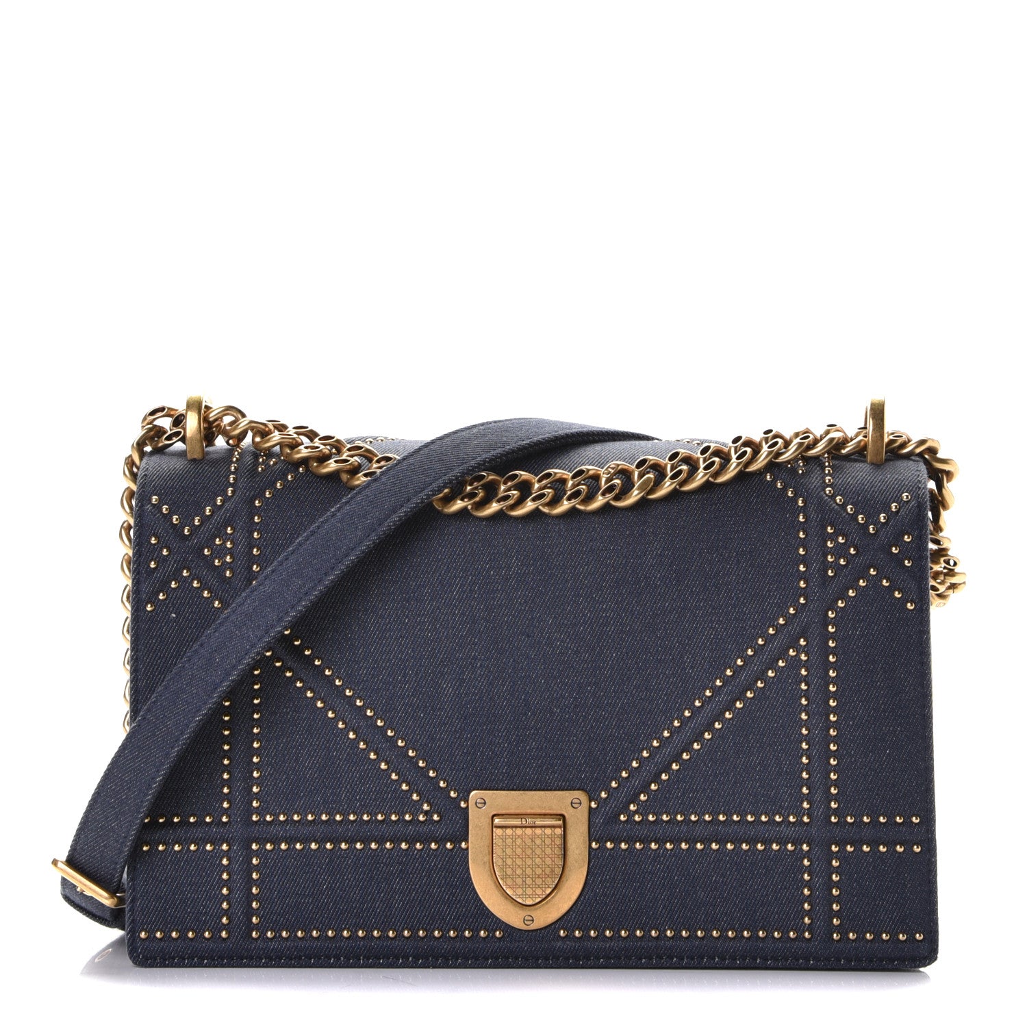Christian Dior Denim Studded Medium Diorama Flap Bag Blue 1 of 6