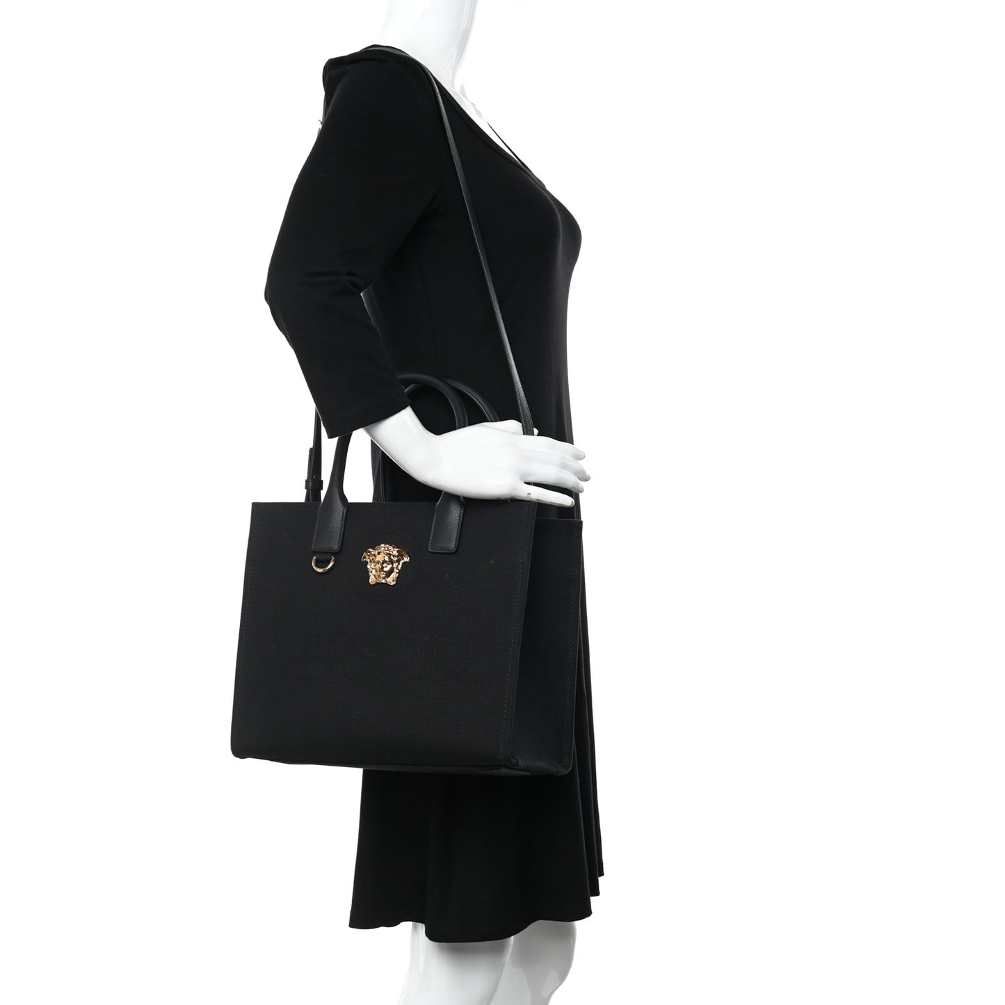 Canvas Calfskin La Medusa Small Tote Black