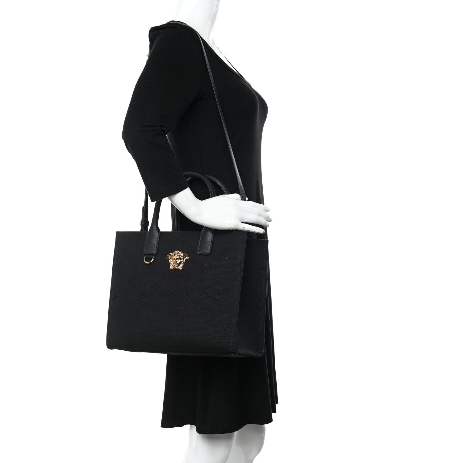 Versace Canvas Calfskin La Medusa Small Tote Black 2 of 12