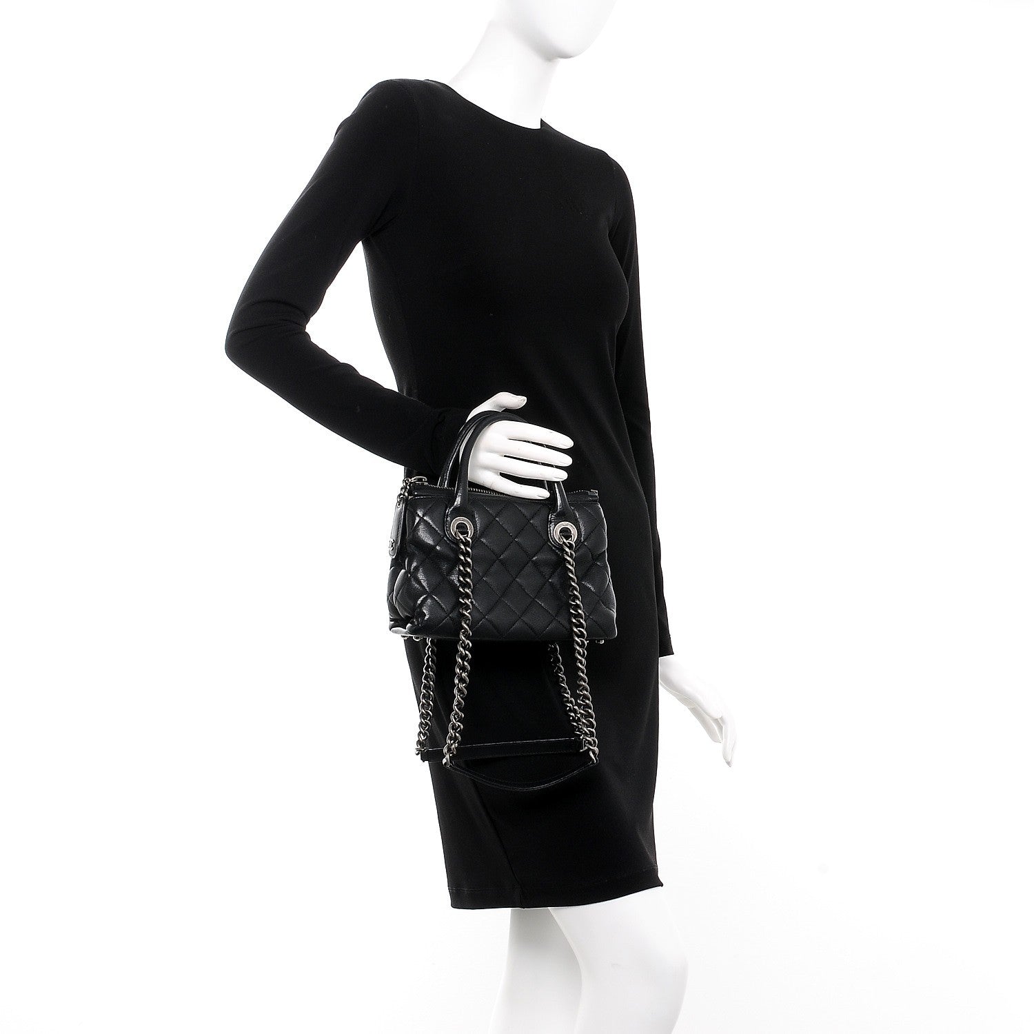 Chanel Shiny Sheepskin Quilted Small Shopping Tote Black 3 of 8