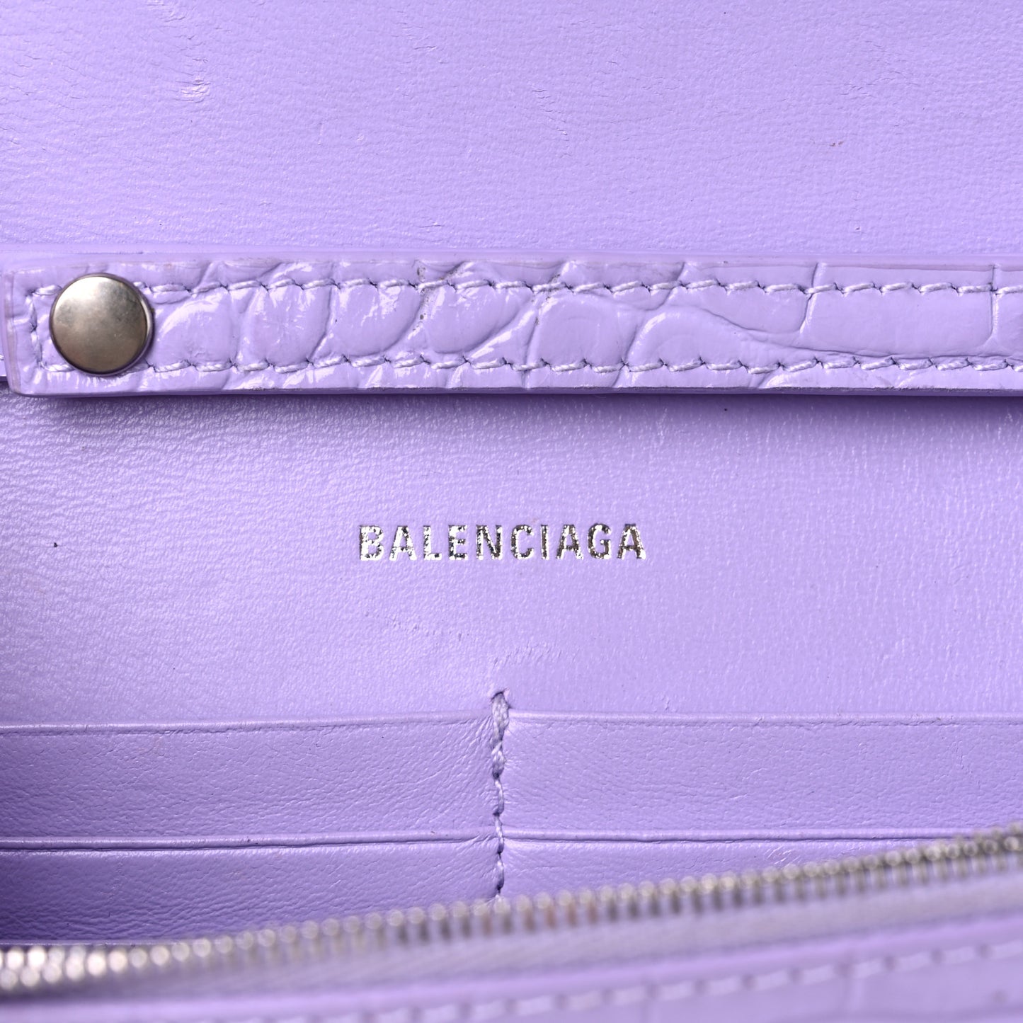 Shiny Calfskin Crocodile Embossed Hourglass Chain Bag Lilac