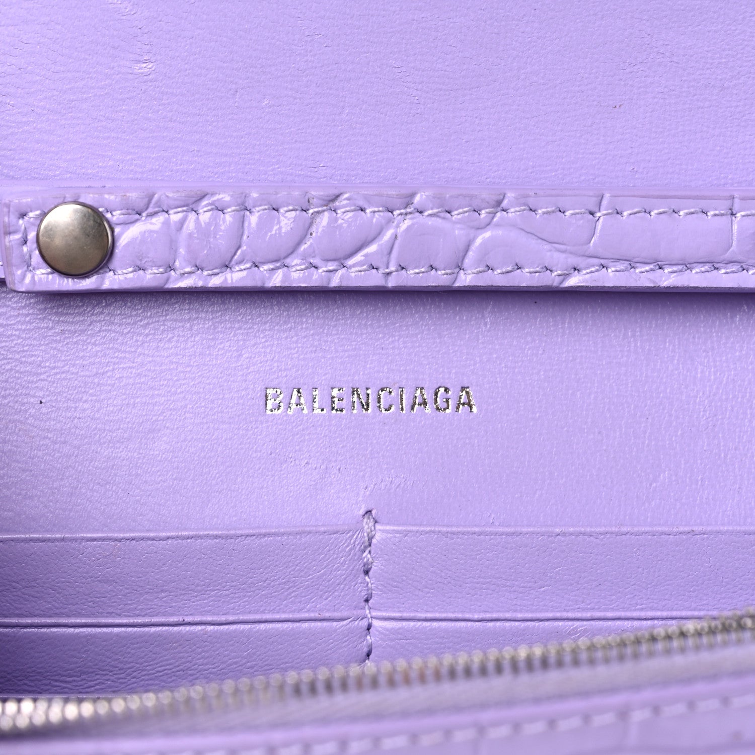 Balenciaga Shiny Calfskin Crocodile Embossed Hourglass Chain Bag Lilac 6 of 13
