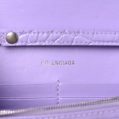 Balenciaga Shiny Calfskin Crocodile Embossed Hourglass Chain Bag Lilac 6 of 13