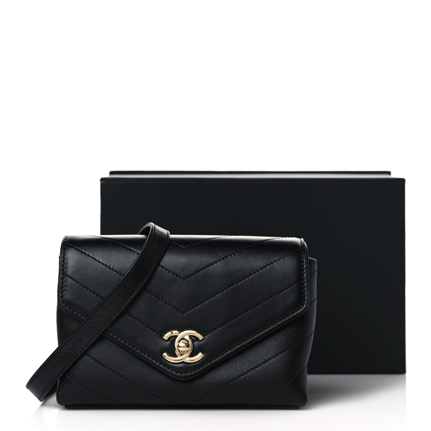 Chanel Calfskin Chevron Stitched Waist Belt Bag Black 10 of 10