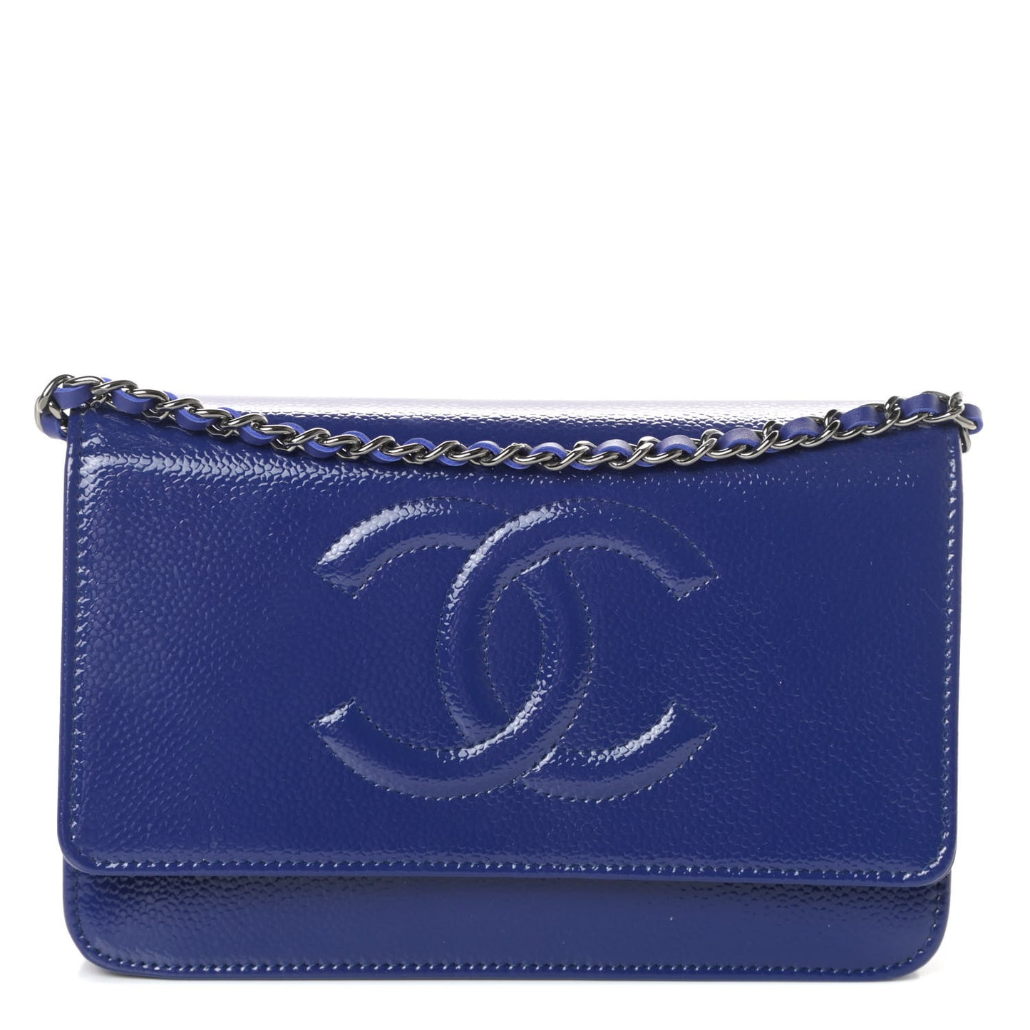 Patent Caviar Timeless CC Wallet on Chain WOC Blue