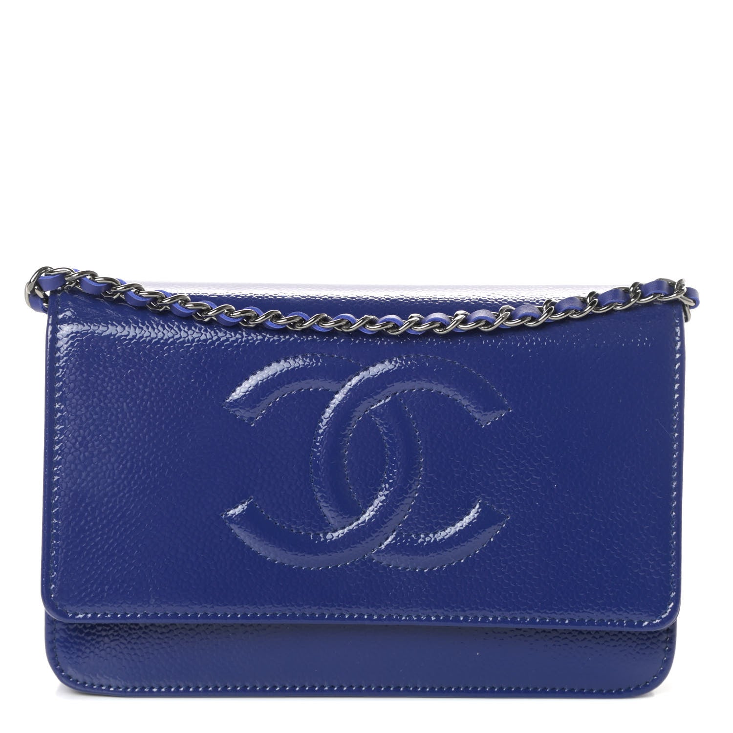 Chanel Patent Caviar Timeless CC Wallet on Chain WOC Blue 1 of 11
