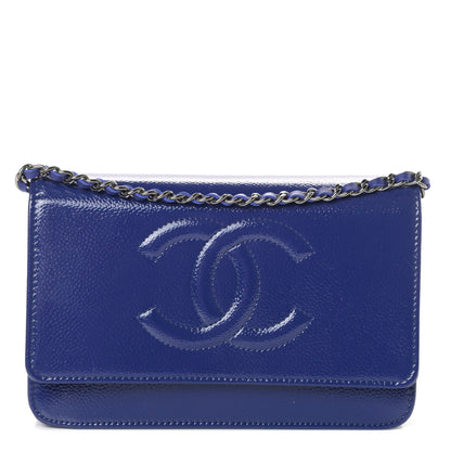 Chanel Patent Caviar Timeless CC Wallet on Chain WOC Blue 1 of 11