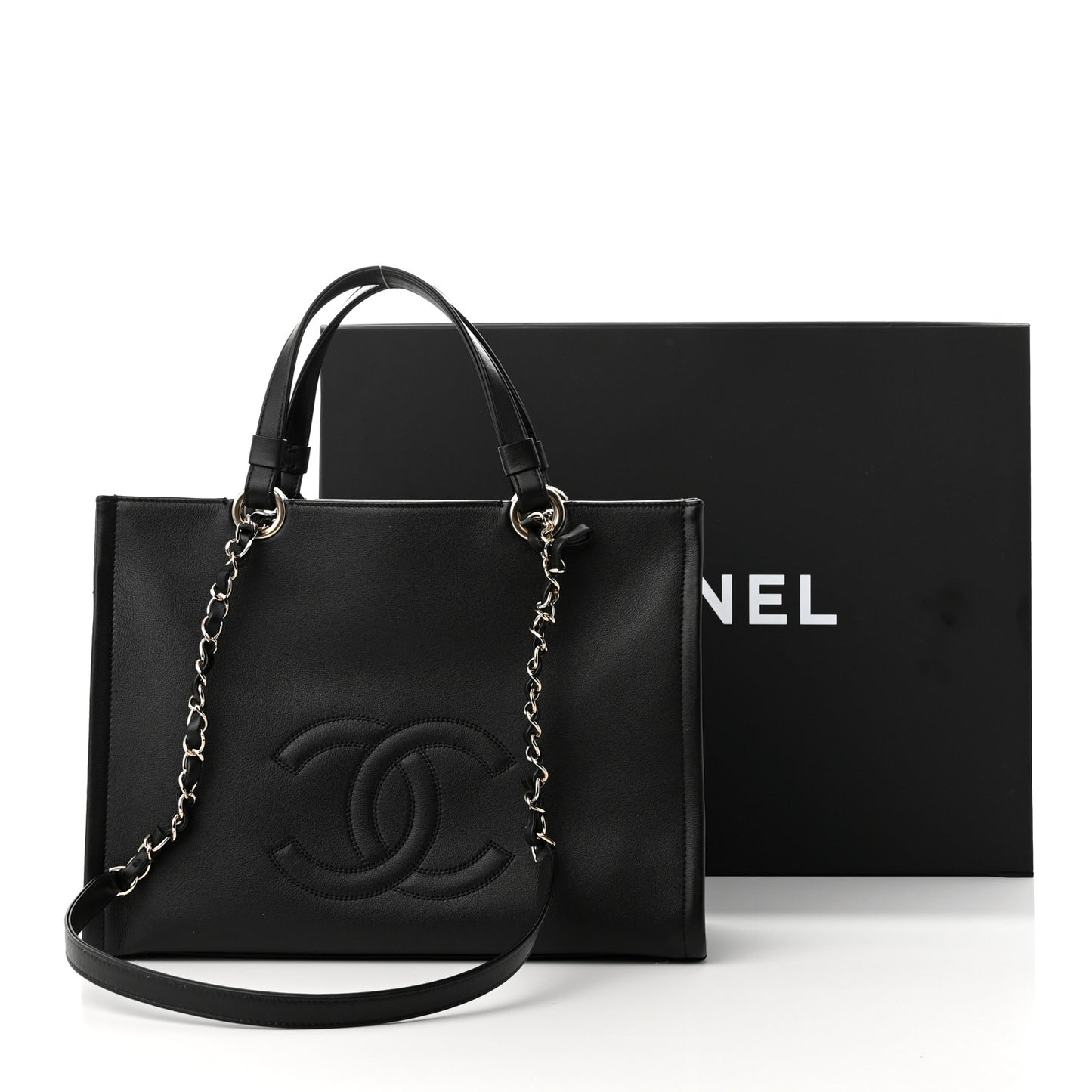 Calfskin CC Zipped Shopping Tote Black