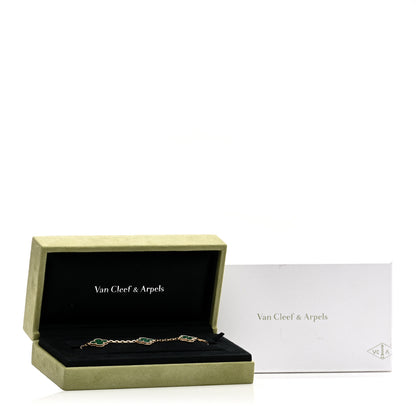 Van Cleef & Arpels 18K Yellow Gold Malachite 5 Motifs Vintage Alhambra Bracelet 5 of 5