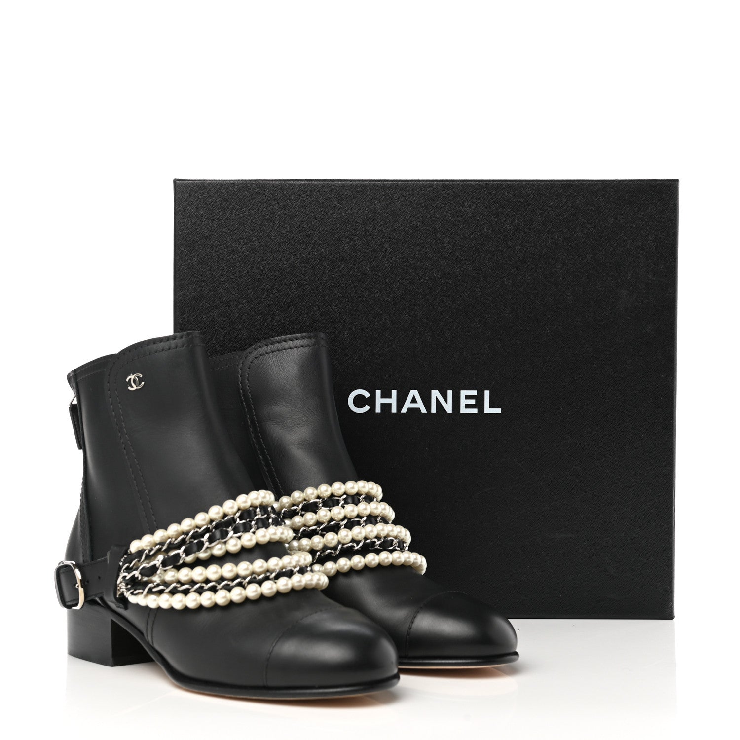 Chanel Calfskin Pearl Cap Toe Short Boots 36.5 Black 9 of 9