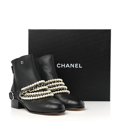 Chanel Calfskin Pearl Cap Toe Short Boots 36.5 Black 9 of 9