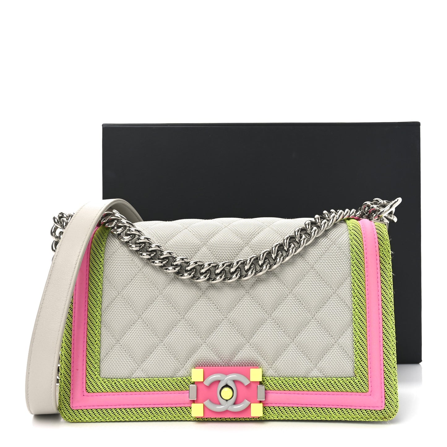 Canvas Quilted Medium Fluo Boy Flap Dark Grey Fuchsia Green
