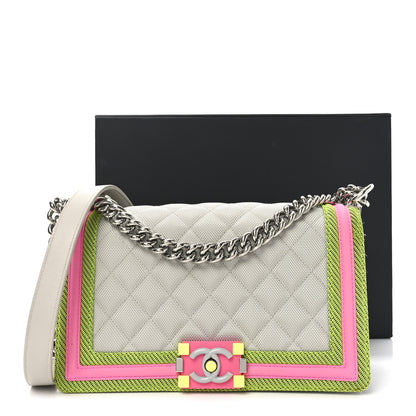 Chanel Canvas Quilted Medium Fluo Boy Flap Dark Grey Fuchsia Green 11 of 11