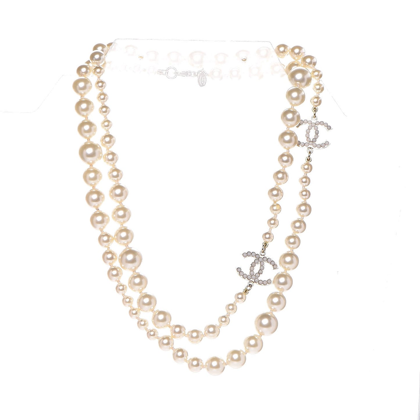 Graduated Pearl CC Long Necklace Gold