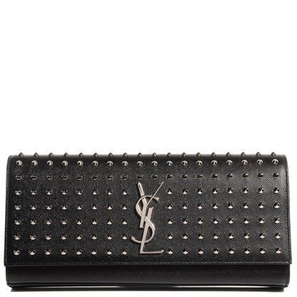 Saint Laurent Grain De Poudre Matelasse Monogramme Studded Clutch Black 1 of 8