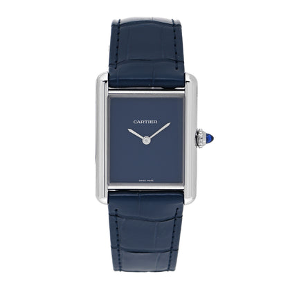 Cartier Stainless Steel Alligator 25mm Must de Cartier Tank Quartz Watch Blue 2 of 5