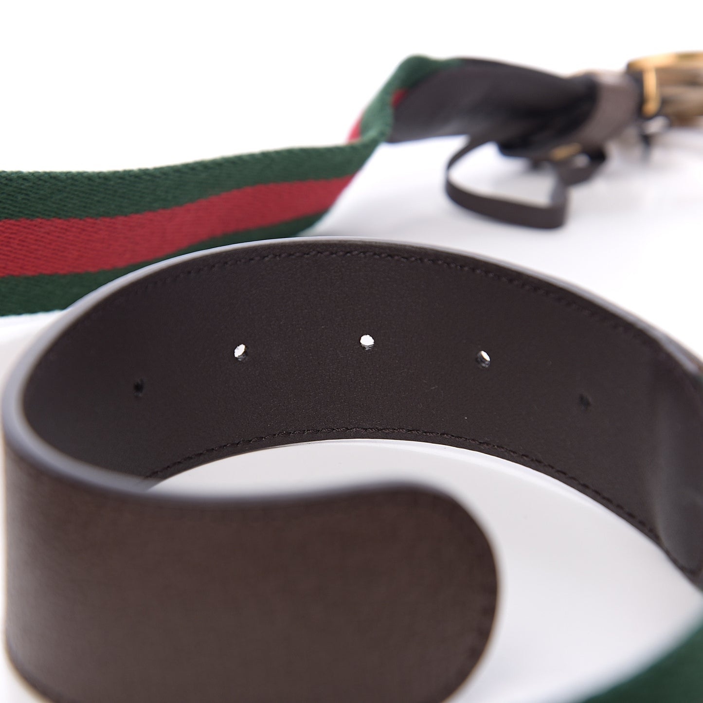 Nylon Textured Calfskin Double G Web 40mm Belt 80 32 Green Red Dark Cocoa