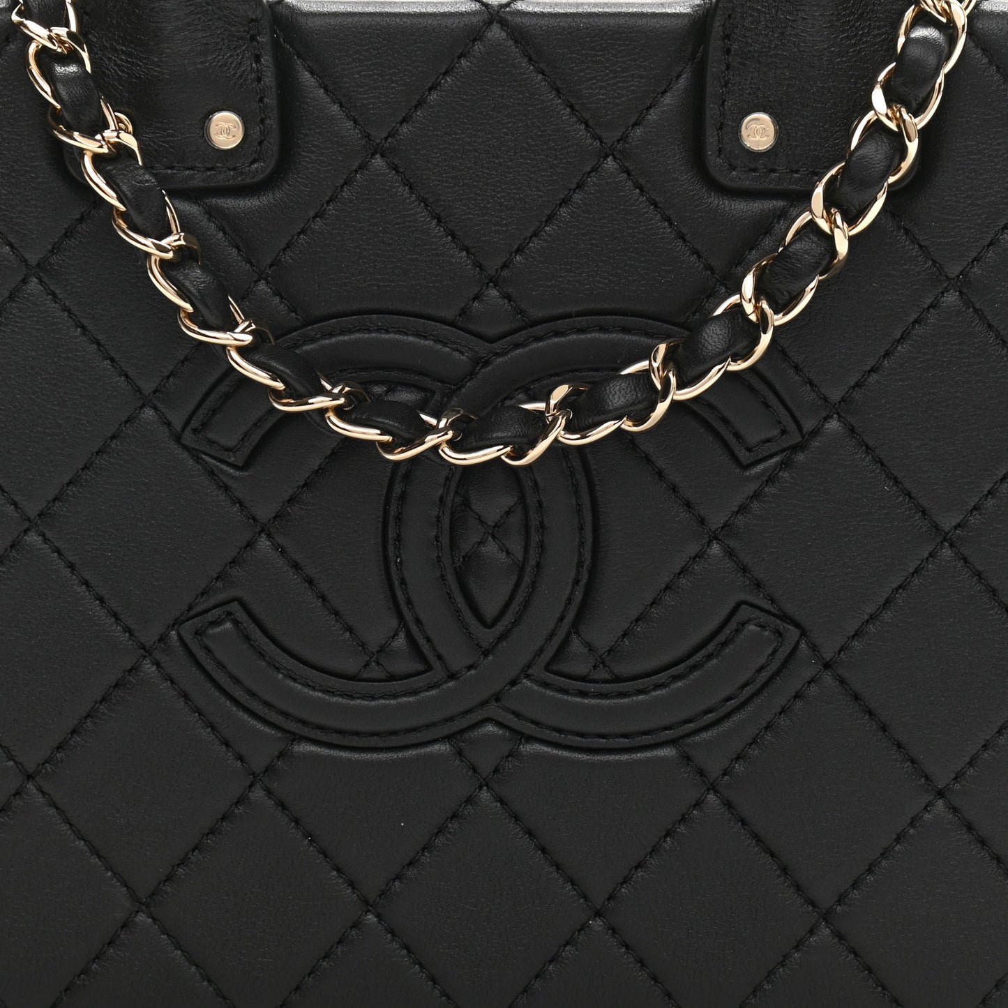Calfskin Quilted Studded Square Vanity Case Black