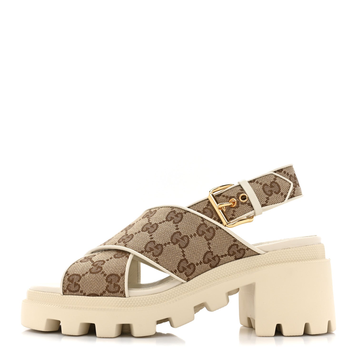 Gucci Monogram Granada Kid Trip 40/72mm Lug Sole Sandals 38 Beige Ebony Mystic White 1 of 11
