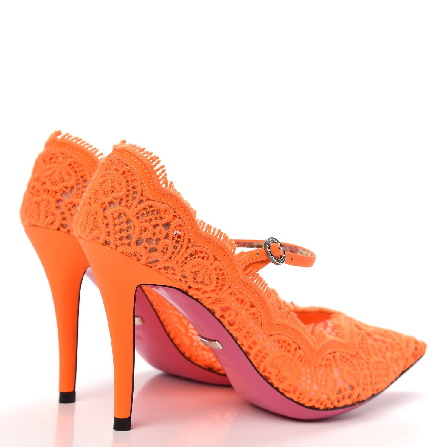 Gucci Lace Pizzo Venice Pumps 36 Orange Fluo 4 of 7
