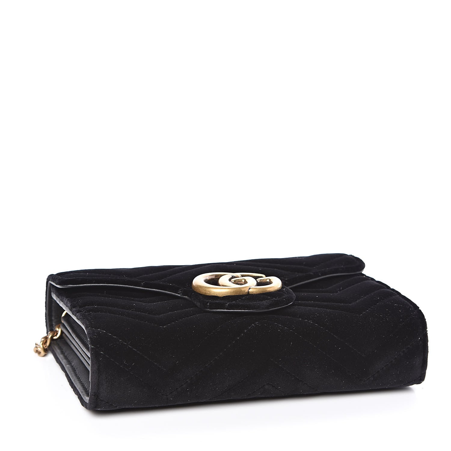 Gucci Velvet Matelasse GG Marmont Chain Wallet Black 4 of 11