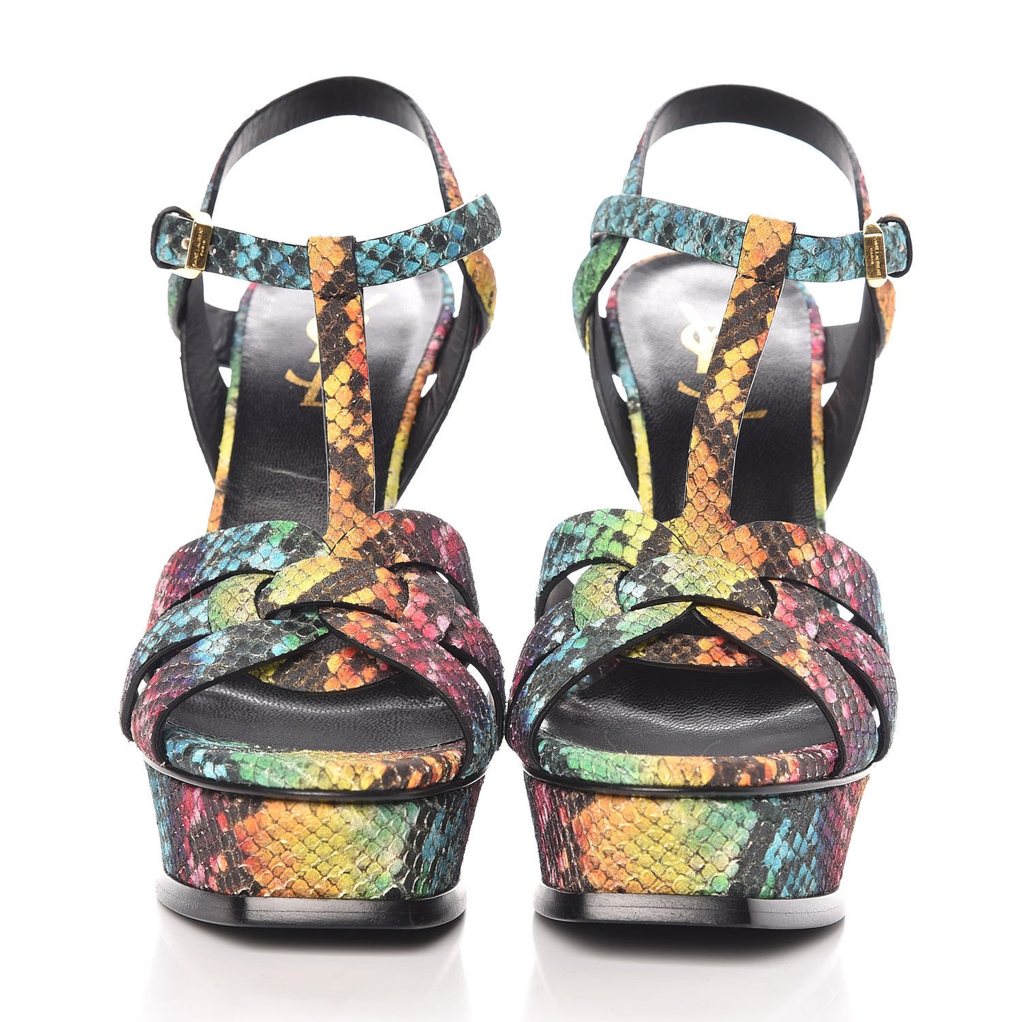 Python Calfskin Embossed Africa Tie Dye Tribute 105 Platform Sandals 37 Multicolor