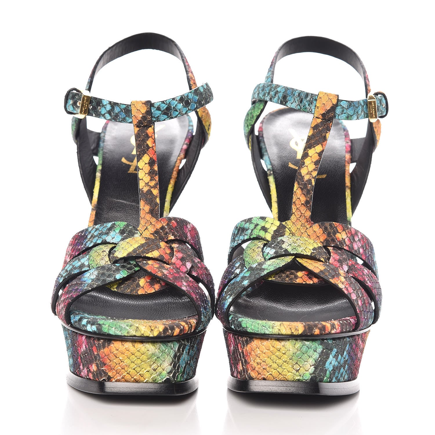 Saint Laurent Python Calfskin Embossed Africa Tie Dye Tribute 105 Platform Sandals 37 Multicolor 2 of 9