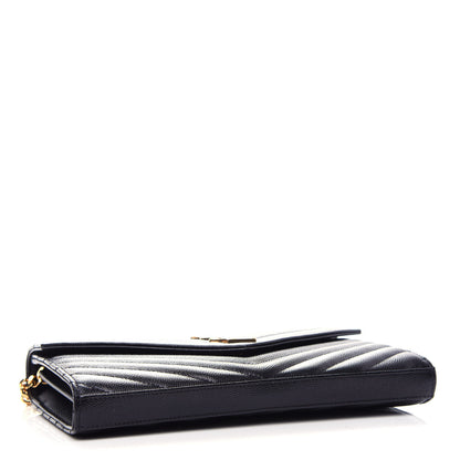 Saint Laurent Grain De Poudre Matelasse Chevron Monogram Chain Wallet Black 4 of 10