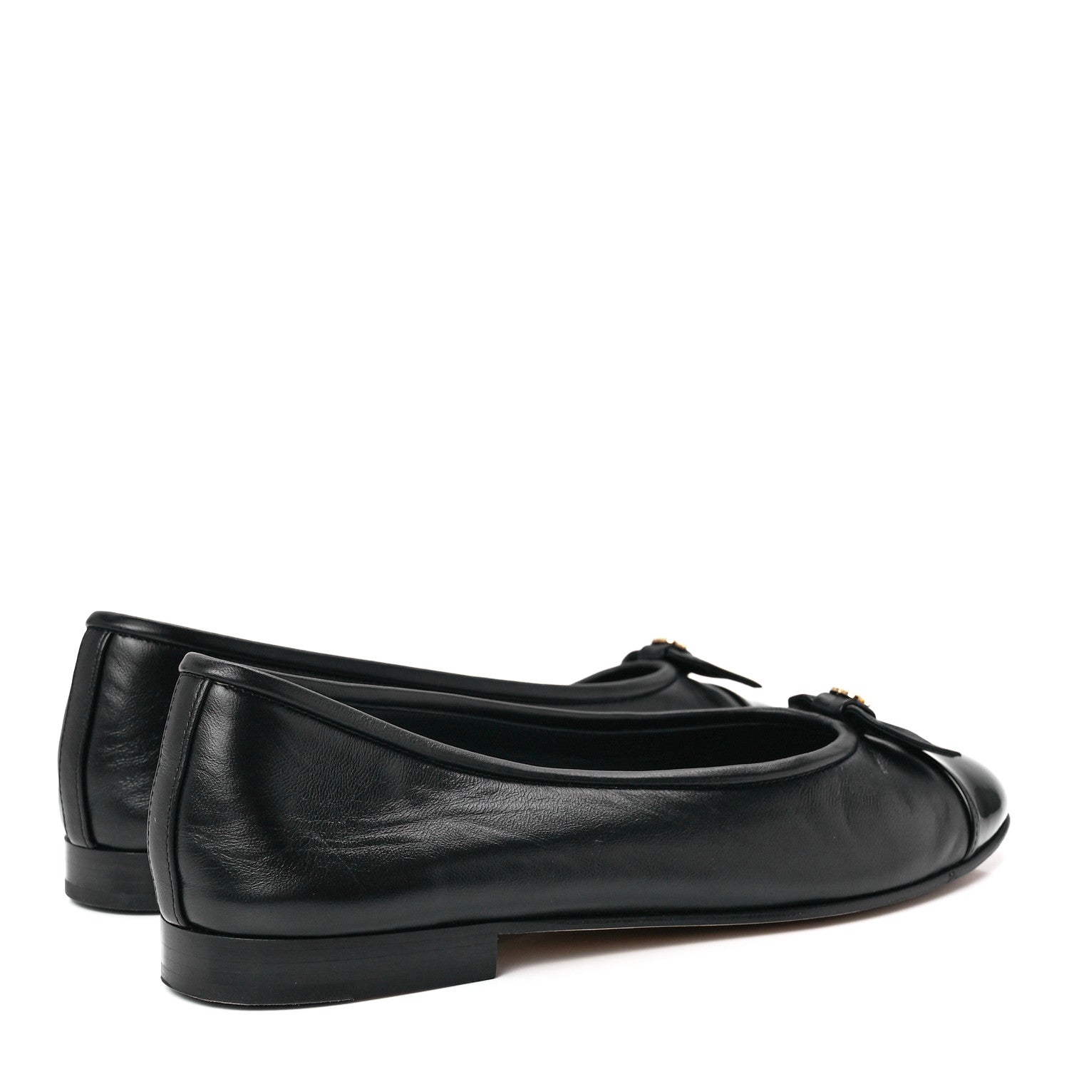 Chanel Lambskin Patent Cap Toe Pearl CC Ballerina Flats 38.5 Black 4 of 9