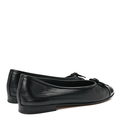Chanel Lambskin Patent Cap Toe Pearl CC Ballerina Flats 38.5 Black 4 of 9