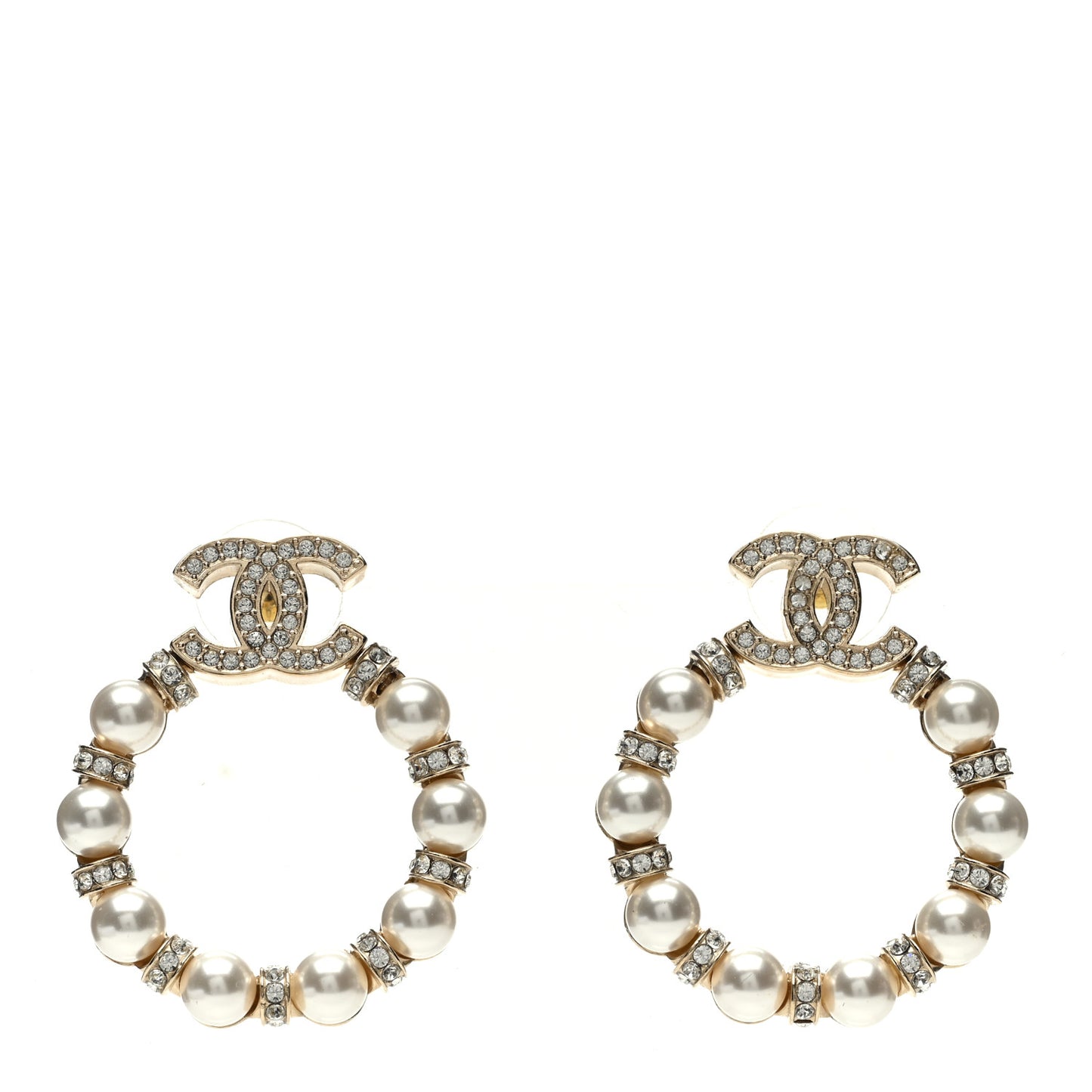 Crystal Pearl CC Hoop Earrings Gold Pearly White
