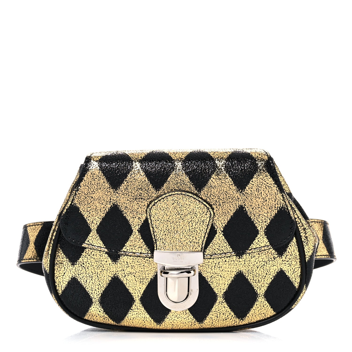Gucci Metallic Cracked Calfskin Belt Bag Gold Black 1 of 13